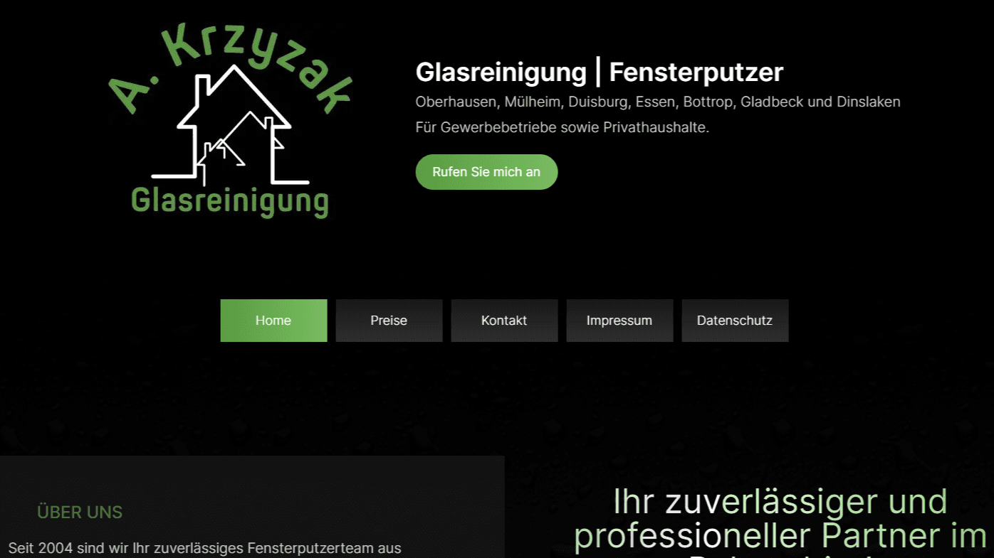 Screenshot der Website von Glasreinigung Krzyzak